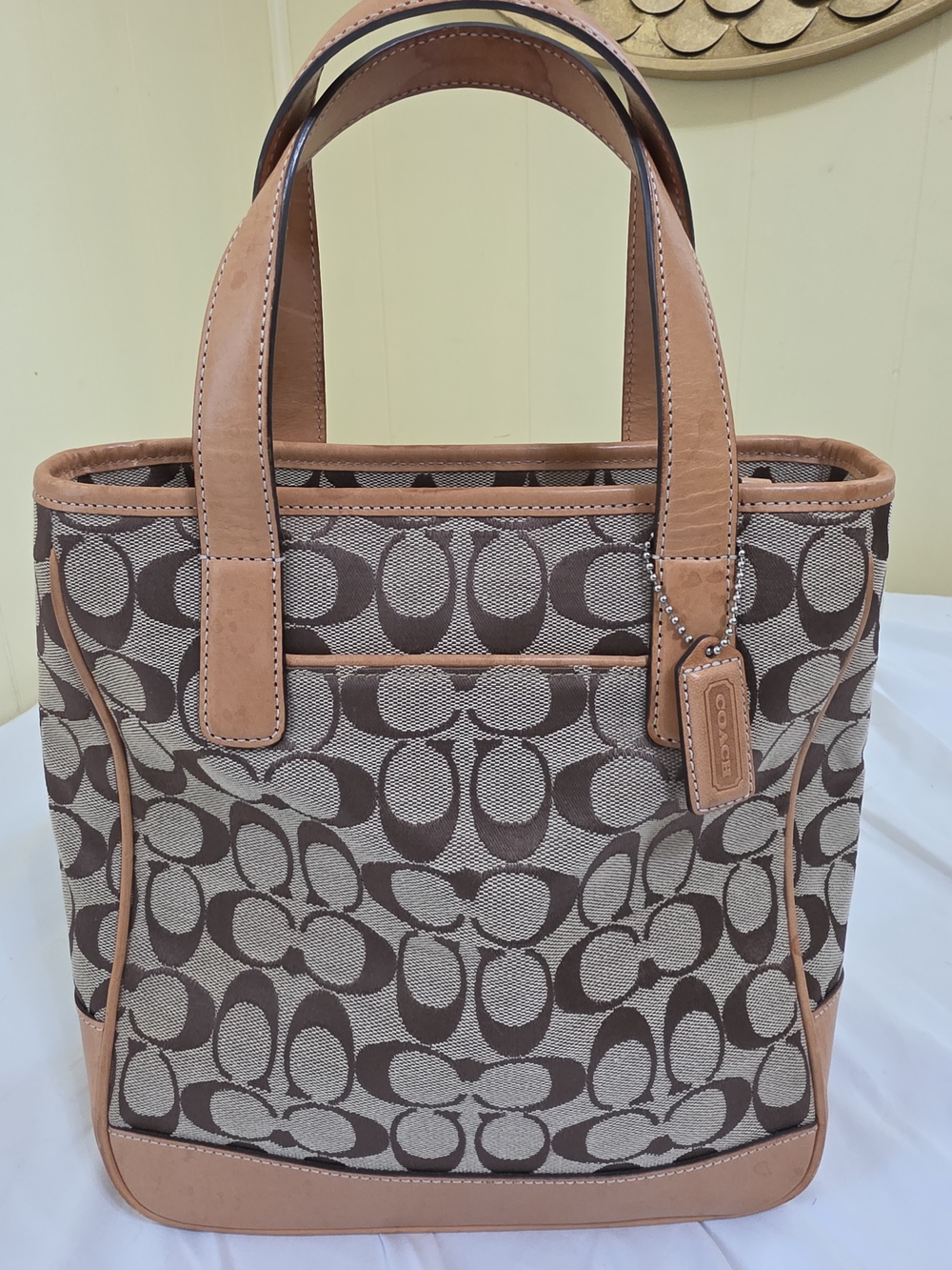 Coach Brown Signature Canvas Tote with Tan Leather From JAPAN